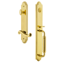 Grandeur Arc Solid Brass Rose Left Handed Keyed Entry Single Cylinder Full Plate "C" Grip Handleset with Newport Lever and 2-3/8" Backset Lifetime Brass