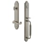Grandeur Arc Solid Brass Rose Left Handed Keyed Entry Single Cylinder Full Plate "C" Grip Handleset with Newport Lever and 2-3/8" Backset Satin Nickel