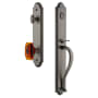 Grandeur Arc Solid Brass Rose Keyed Entry Single Cylinder Full Plate "S" Grip Handleset with Baguette Amber Crystal Knob and 2-3/8" Backset Antique Pewter