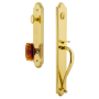 Grandeur Arc Solid Brass Rose Keyed Entry Single Cylinder Full Plate "S" Grip Handleset with Baguette Amber Crystal Knob and 2-3/8" Backset Lifetime Brass