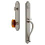 Grandeur Arc Solid Brass Rose Keyed Entry Single Cylinder Full Plate "S" Grip Handleset with Baguette Amber Crystal Knob and 2-3/8" Backset Satin Nickel