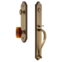Grandeur Arc Solid Brass Rose Keyed Entry Single Cylinder Full Plate "S" Grip Handleset with Baguette Amber Crystal Knob and 2-3/8" Backset Vintage Brass