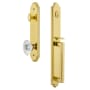 Grandeur Arc Solid Brass Rose Keyed Entry Single Cylinder Full Plate "D" Grip Handleset with Biarritz Crystal Knob and 2-3/8" Backset Lifetime Brass