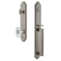 Grandeur Arc Solid Brass Rose Keyed Entry Single Cylinder Full Plate "D" Grip Handleset with Biarritz Crystal Knob and 2-3/8" Backset Satin Nickel