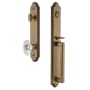 Grandeur Arc Solid Brass Rose Keyed Entry Single Cylinder Full Plate "D" Grip Handleset with Biarritz Crystal Knob and 2-3/8" Backset Vintage Brass