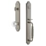 Grandeur Arc Solid Brass Rose Keyed Entry Single Cylinder Full Plate "F" Grip Handleset with Bordeaux Crystal Knob and 2-3/4" Backset Satin Nickel