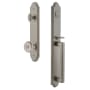 Grandeur Arc Solid Brass Rose Keyed Entry Single Cylinder Full Plate "D" Grip Handleset with Bouton Knob and 2-3/8" Backset Satin Nickel