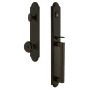 Grandeur Arc Solid Brass Rose Keyed Entry Single Cylinder Full Plate "D" Grip Handleset with Bouton Knob and 2-3/8" Backset Timeless Bronze
