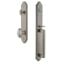 Grandeur Arc Solid Brass Rose Keyed Entry Single Cylinder Full Plate "D" Grip Handleset with Eden Prairie Knob and 2-3/4" Backset Satin Nickel