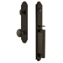 Grandeur Arc Solid Brass Rose Keyed Entry Single Cylinder Full Plate "D" Grip Handleset with Fifth Avenue Knob and 2-3/4" Backset Timeless Bronze