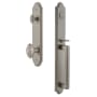 Grandeur Arc Solid Brass Rose Keyed Entry Single Cylinder Full Plate "D" Grip Handleset with Grande Victorian Knob and 2-3/4" Backset Satin Nickel