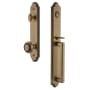 Grandeur Arc Solid Brass Rose Keyed Entry Single Cylinder Full Plate "D" Grip Handleset with Parthenon Knob and 2-3/8" Backset Vintage Brass