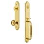 Grandeur Arc Solid Brass Rose Keyed Entry Single Cylinder Full Plate "F" Grip Handleset with Soleil Knob and 2-3/8" Backset Lifetime Brass