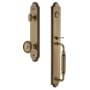 Grandeur Arc Solid Brass Rose Keyed Entry Single Cylinder Full Plate "F" Grip Handleset with Soleil Knob and 2-3/8" Backset Vintage Brass