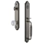 Grandeur Arc Solid Brass Rose Keyed Entry Single Cylinder Full Plate "F" Grip Handleset with Versailles Crystal Knob and 2-3/8" Backset Antique Pewter