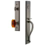 Grandeur Carre Solid Brass Rose Keyed Entry Single Cylinder Full Plate "S" Grip Handleset with Baguette Amber Crystal Knob and 2-3/4" Backset Antique Pewter