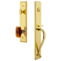 Grandeur Carre Solid Brass Rose Keyed Entry Single Cylinder Full Plate "S" Grip Handleset with Baguette Amber Crystal Knob and 2-3/4" Backset Lifetime Brass