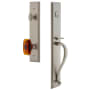 Grandeur Carre Solid Brass Rose Keyed Entry Single Cylinder Full Plate "S" Grip Handleset with Baguette Amber Crystal Knob and 2-3/4" Backset Satin Nickel