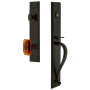 Grandeur Carre Solid Brass Rose Keyed Entry Single Cylinder Full Plate "S" Grip Handleset with Baguette Amber Crystal Knob and 2-3/4" Backset Timeless Bronze
