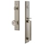 Grandeur Carre Solid Brass Rose Keyed Entry Single Cylinder Full Plate "D" Grip Handleset with Bouton Knob and 2-3/4" Backset Satin Nickel