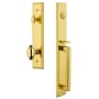 Grandeur Carre Solid Brass Rose Keyed Entry Single Cylinder Full Plate "D" Grip Handleset with Eden Prairie Knob and 2-3/8" Backset Lifetime Brass