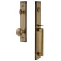 Grandeur Carre Solid Brass Rose Keyed Entry Single Cylinder Full Plate "D" Grip Handleset with Fifth Avenue Knob and 2-3/4" Backset Vintage Brass