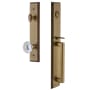 Grandeur Carre Solid Brass Rose Keyed Entry Single Cylinder Full Plate "D" Grip Handleset with Fontainebleau Crystal Knob and 2-3/4" Backset Vintage Brass