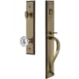 Grandeur Carre Solid Brass Rose Keyed Entry Single Cylinder "S" Grip Handleset with Fontainebleau Crystal Knob and 2-3/4" Backset Vintage Brass