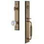 Grandeur Carre Solid Brass Rose Keyed Entry Single Cylinder Full Plate "F" Grip Handleset with Versailles Crystal Knob and 2-3/8" Backset Vintage Brass