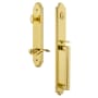 Grandeur Arc Solid Brass Rose Left Handed Keyed Entry Single Cylinder Full Plate "D" Grip Handleset with Bellagio Lever and 2-3/8" Backset Lifetime Brass