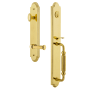 Grandeur Arc Solid Brass Rose Left Handed Keyed Entry Single Cylinder Full Plate "F" Grip Handleset with Georgetown Lever and 2-3/8" Backset Lifetime Brass