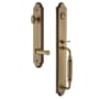 Grandeur Arc Solid Brass Rose Left Handed Keyed Entry Single Cylinder Full Plate "F" Grip Handleset with Georgetown Lever and 2-3/8" Backset Vintage Brass