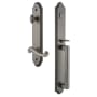 Grandeur Arc Solid Brass Rose Left Handed Keyed Entry Single Cylinder Full Plate "D" Grip Handleset with Newport Lever and 2-3/8" Backset Antique Pewter
