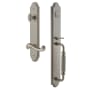 Grandeur Arc Solid Brass Rose Right Handed Keyed Entry Single Cylinder Full Plate "F" Grip Handleset with Newport Lever and 2-3/8" Backset Satin Nickel