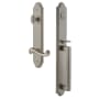 Grandeur Arc Solid Brass Rose Left Handed Keyed Entry Single Cylinder Full Plate "D" Grip Handleset with Newport Lever and 2-3/8" Backset Satin Nickel