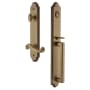 Grandeur Arc Solid Brass Rose Left Handed Keyed Entry Single Cylinder Full Plate "D" Grip Handleset with Newport Lever and 2-3/8" Backset Vintage Brass
