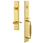 Grandeur Carre Solid Brass Rose Right Handed Keyed Entry Single Cylinder Full Plate "F" Grip Handleset with Bellagio Lever and 2-3/4" Backset Lifetime Brass