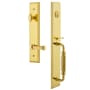 Grandeur Carre Solid Brass Rose Right Handed Keyed Entry Single Cylinder Full Plate "F" Grip Handleset with Georgetown Lever and 2-3/8" Backset Lifetime Brass