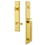 Grandeur Carre Solid Brass Rose Right Handed Keyed Entry Single Cylinder Full Plate "D" Grip Handleset with Georgetown Lever and 2-3/8" Backset Lifetime Brass