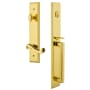 Grandeur Carre Solid Brass Rose Left Handed Keyed Entry Single Cylinder Full Plate "D" Grip Handleset with Newport Lever and 2-3/4" Backset Lifetime Brass