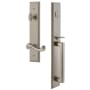 Grandeur Carre Solid Brass Rose Left Handed Keyed Entry Single Cylinder Full Plate "D" Grip Handleset with Newport Lever and 2-3/4" Backset Satin Nickel