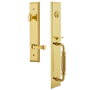 Grandeur Fifth Avenue Solid Brass Rose Right Handed Keyed Entry Single Cylinder Full Plate "F" Grip Handleset with Georgetown Lever and 2-3/4" Backset Lifetime Brass