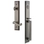 Grandeur Fifth Avenue Solid Brass Rose Right Handed Keyed Entry Single Cylinder Full Plate "D" Grip Handleset with Newport Lever and 2-3/8" Backset Antique Pewter