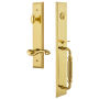 Grandeur Fifth Avenue Solid Brass Rose Left Handed Keyed Entry Single Cylinder Full Plate "F" Grip Handleset with Portofino Lever and 2-3/8" Backset Lifetime Brass