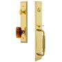 Grandeur Fifth Avenue Solid Brass Rose Dummy Full Plate "F" Grip Handleset with Baguette Amber Crystal Knob Lifetime Brass