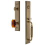 Grandeur Fifth Avenue Solid Brass Rose Dummy Full Plate "F" Grip Handleset with Baguette Amber Crystal Knob Vintage Brass