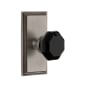 Grandeur Carre Solid Brass Rose Passage Door Knob Set with Lyon Black Crystal Knob and 2-3/4" Backset Antique Pewter