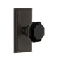 Grandeur Carre Solid Brass Rose Passage Door Knob Set with Lyon Black Crystal Knob and 2-3/4" Backset Timeless Bronze