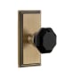 Grandeur Carre Solid Brass Rose Passage Door Knob Set with Lyon Black Crystal Knob and 2-3/4" Backset Vintage Brass