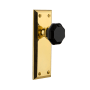Grandeur Fifth Avenue Solid Brass Rose Passage Door Knob Set with Lyon Black Crystal Knob and 2-3/4" Backset Polished Brass